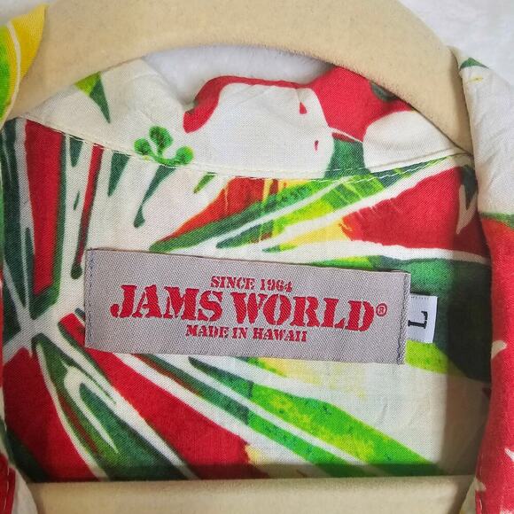 Jams World L Kaimana Red Rayon Buttondown Blouse. Made in Hawaii. Tropical Rare - Picture 2 of 16